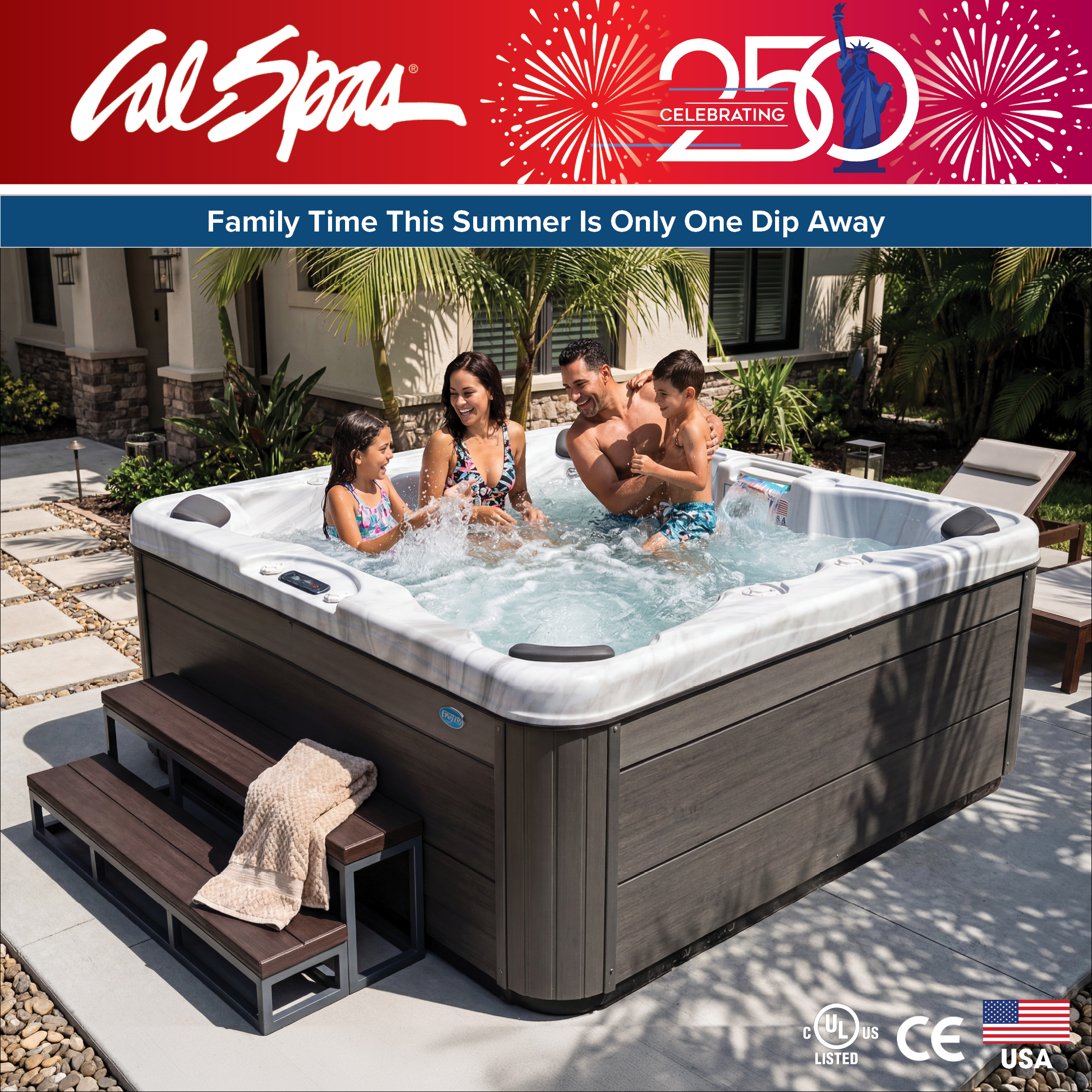 Calspas hot tub being used in a family setting - Santa Monica